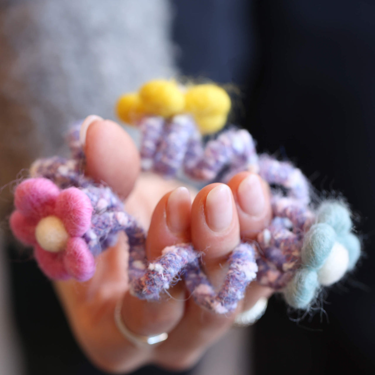 Adorable Hand Felted Wool Flower Hair Ties