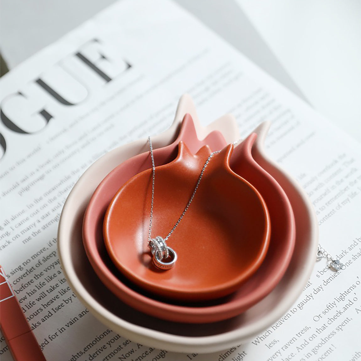 Set Of Three Pomegranate Ceramic Trinket Dishes