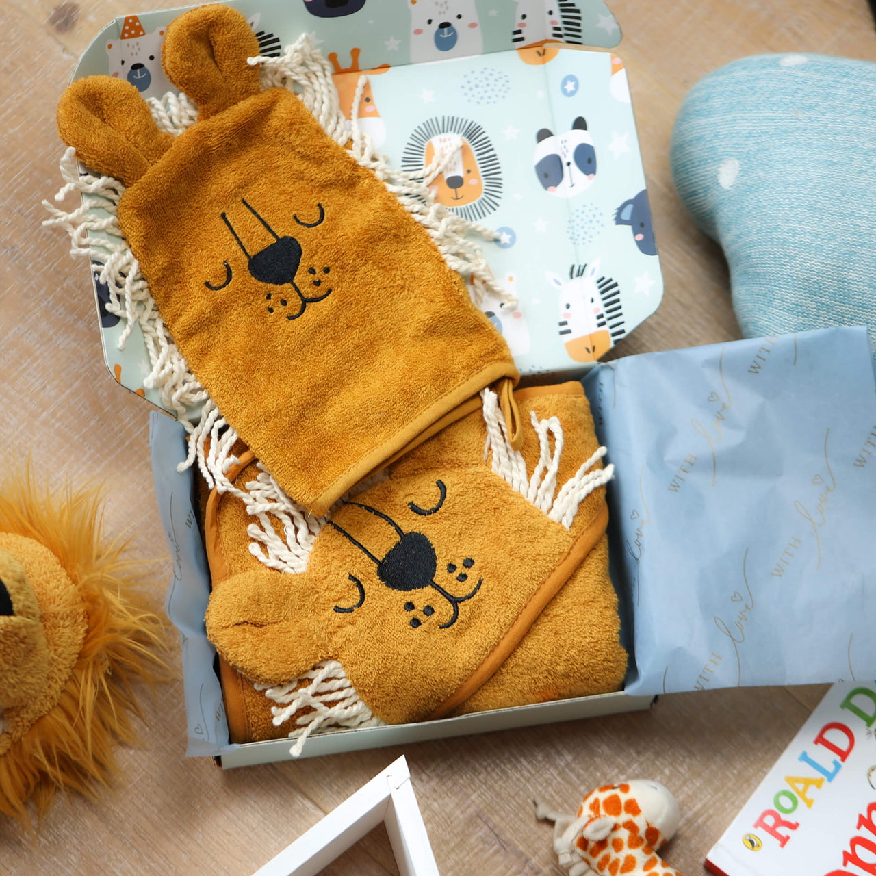 Baby Lion Bath Time Towel And Hand Mitt Gift Box Set