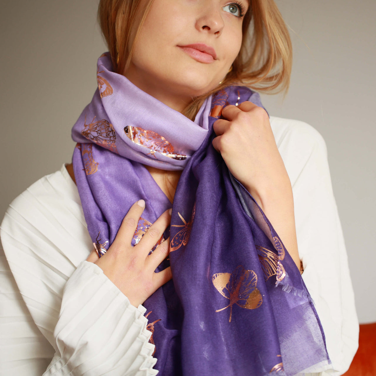 British Butterflies Rose Gold Foil Scarf