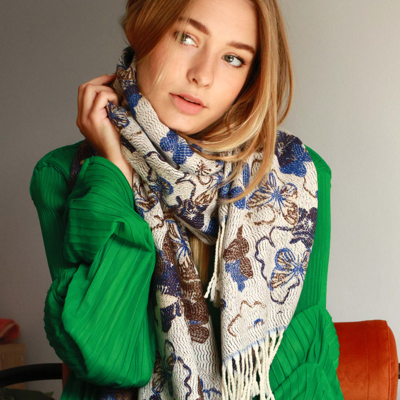 Butterfly Cotton Silky Blend Jacquard Wave Scarf