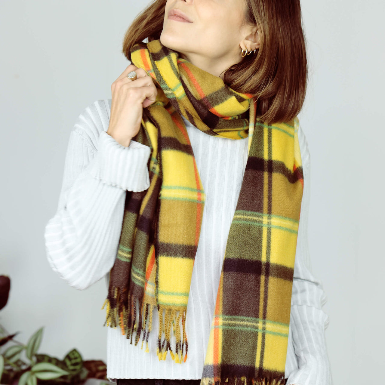 Personalised Check Hand Twist Fringe Scarf