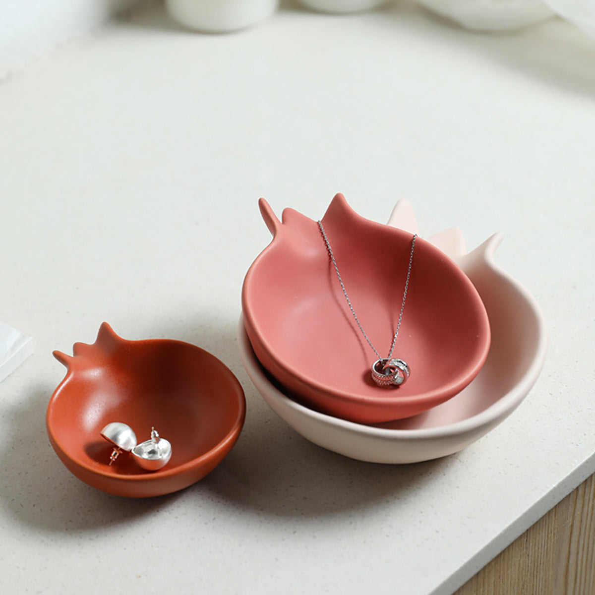 Set Of Three Pomegranate Ceramic Trinket Dishes