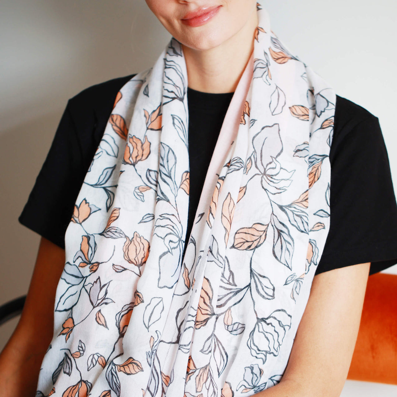 Pink Roses Black Outlined Print Scarf