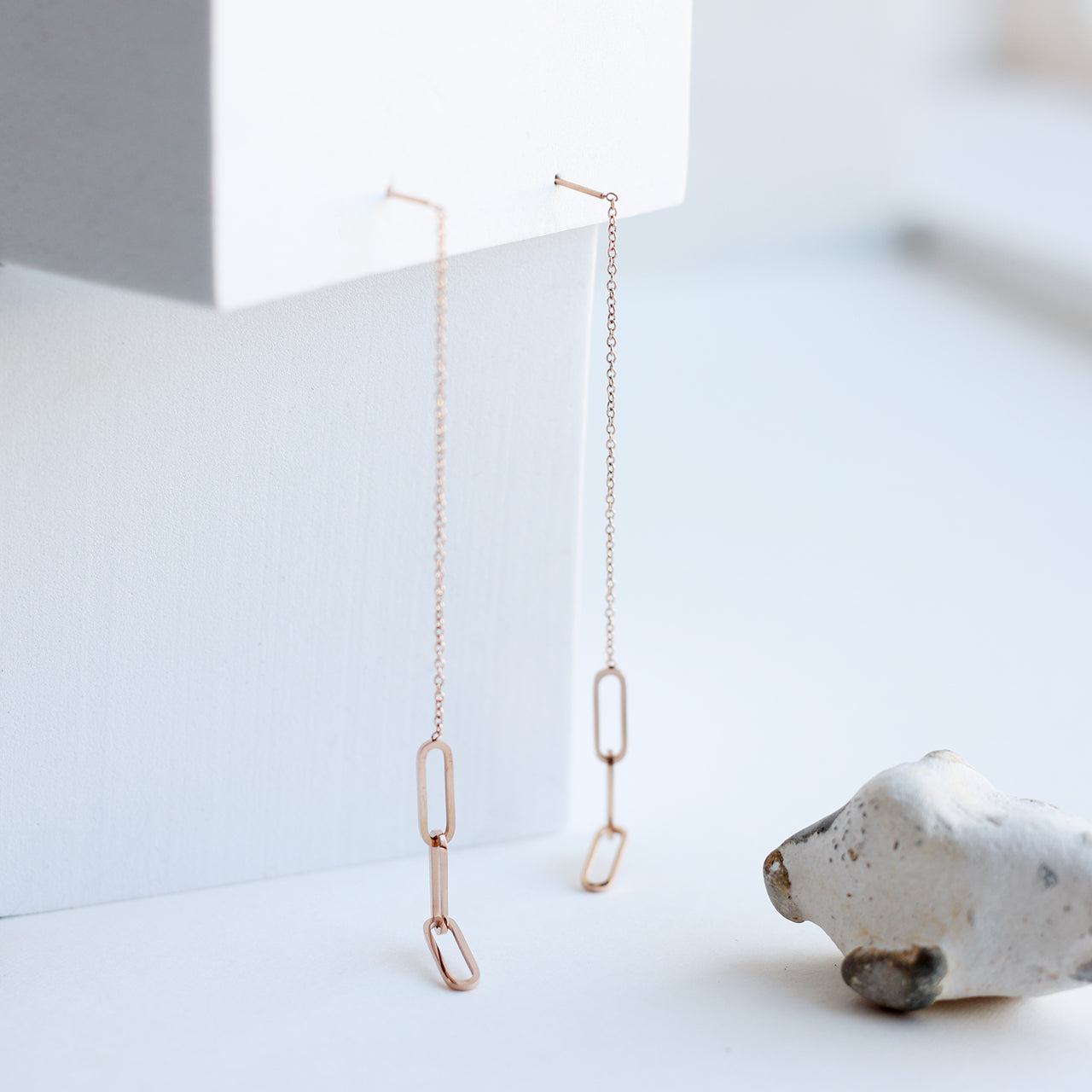 Rose Gold Long Oval Link Chain Earrings