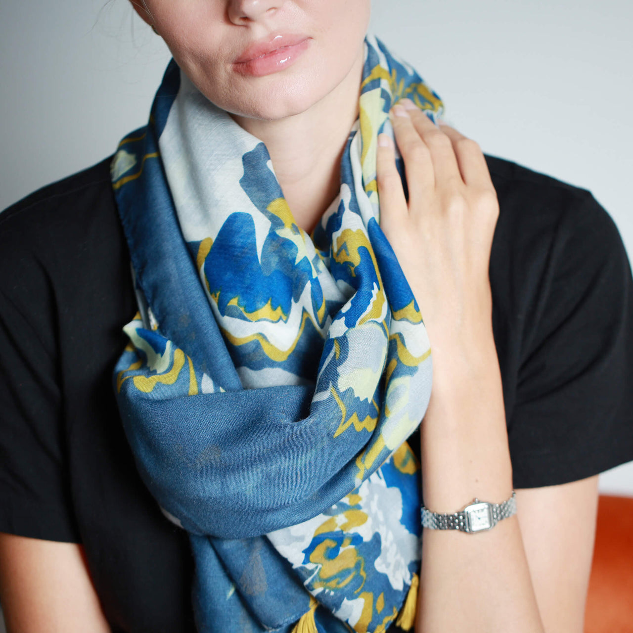 Blue Peony Floral All-over Print Scarf