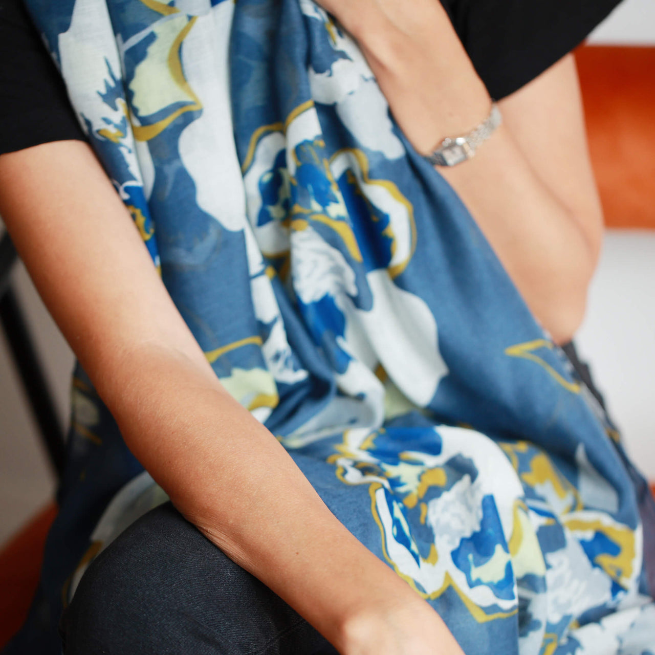 Blue Peony Floral All-over Print Scarf