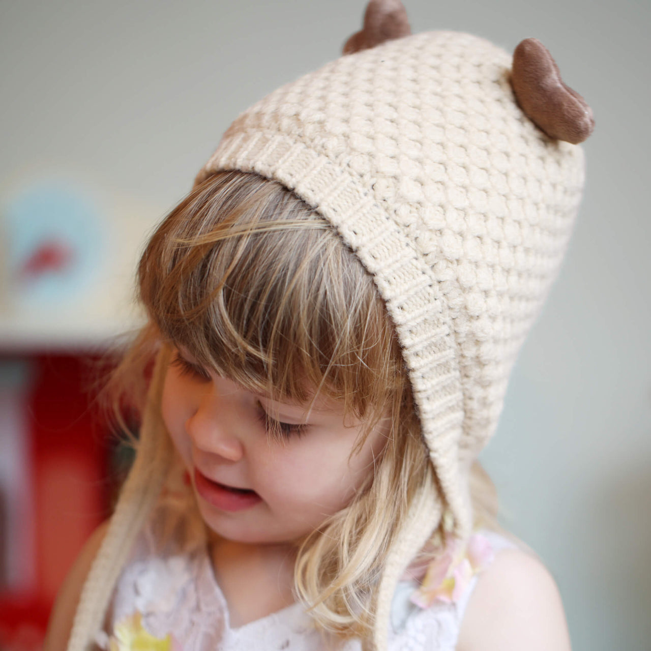 Corn Stitch Knit Reindeer Hat For Baby And Toddler | Winter Hat For Toddlers | Christmas Themed Gift For Baby