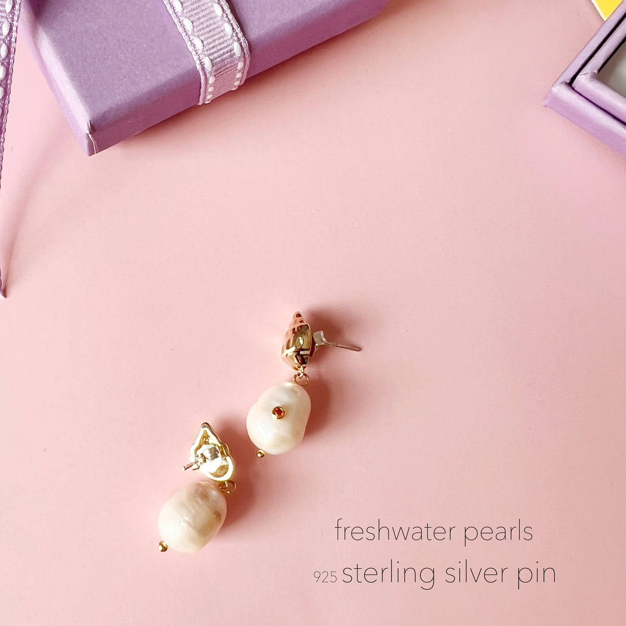 Seashell and Freshwater Pearl Drop Earrings