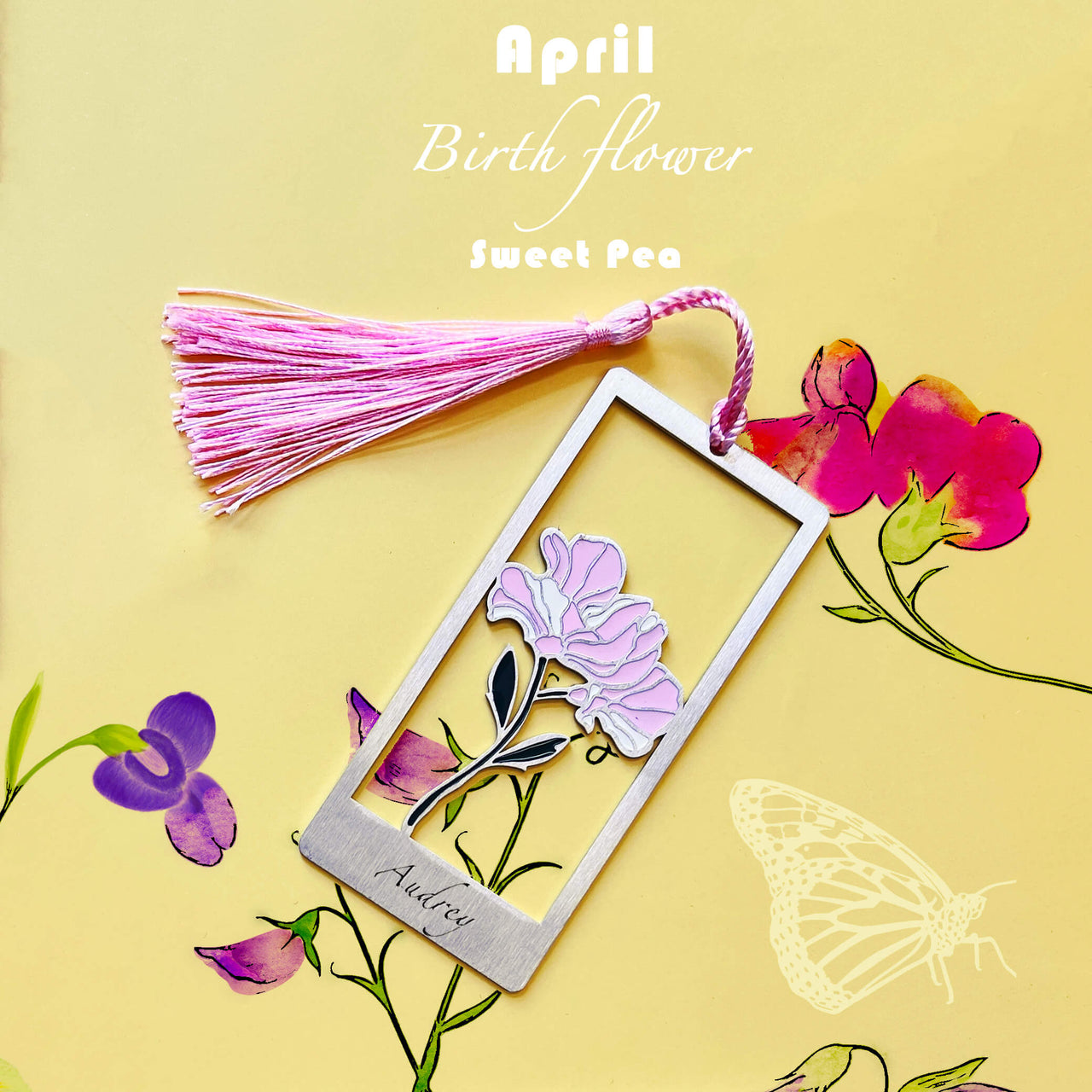 Birth Flower Hand Enamelled Bookmark With Engraved Name