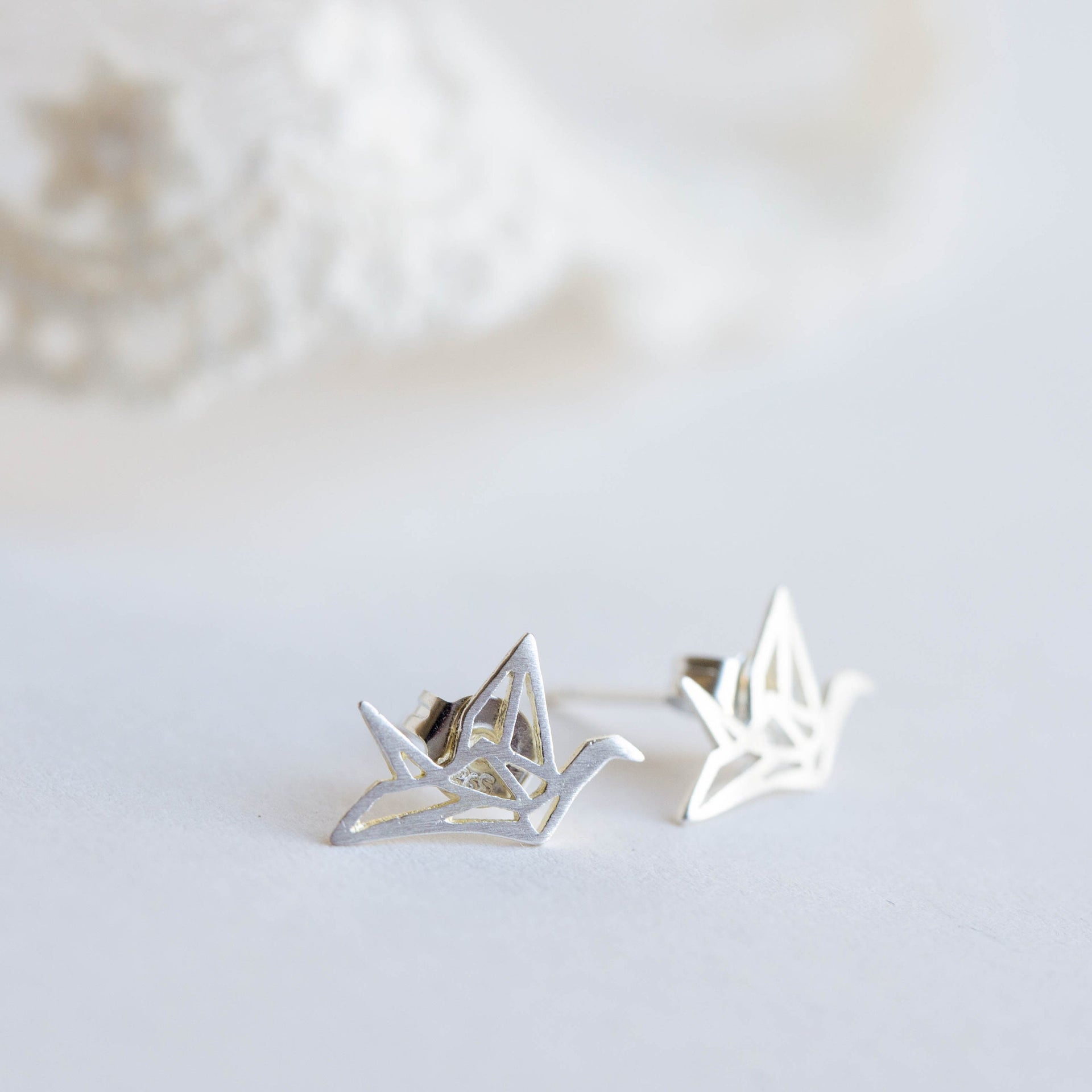 Sterling Silver Origami Crane Earrings In A Gift Box