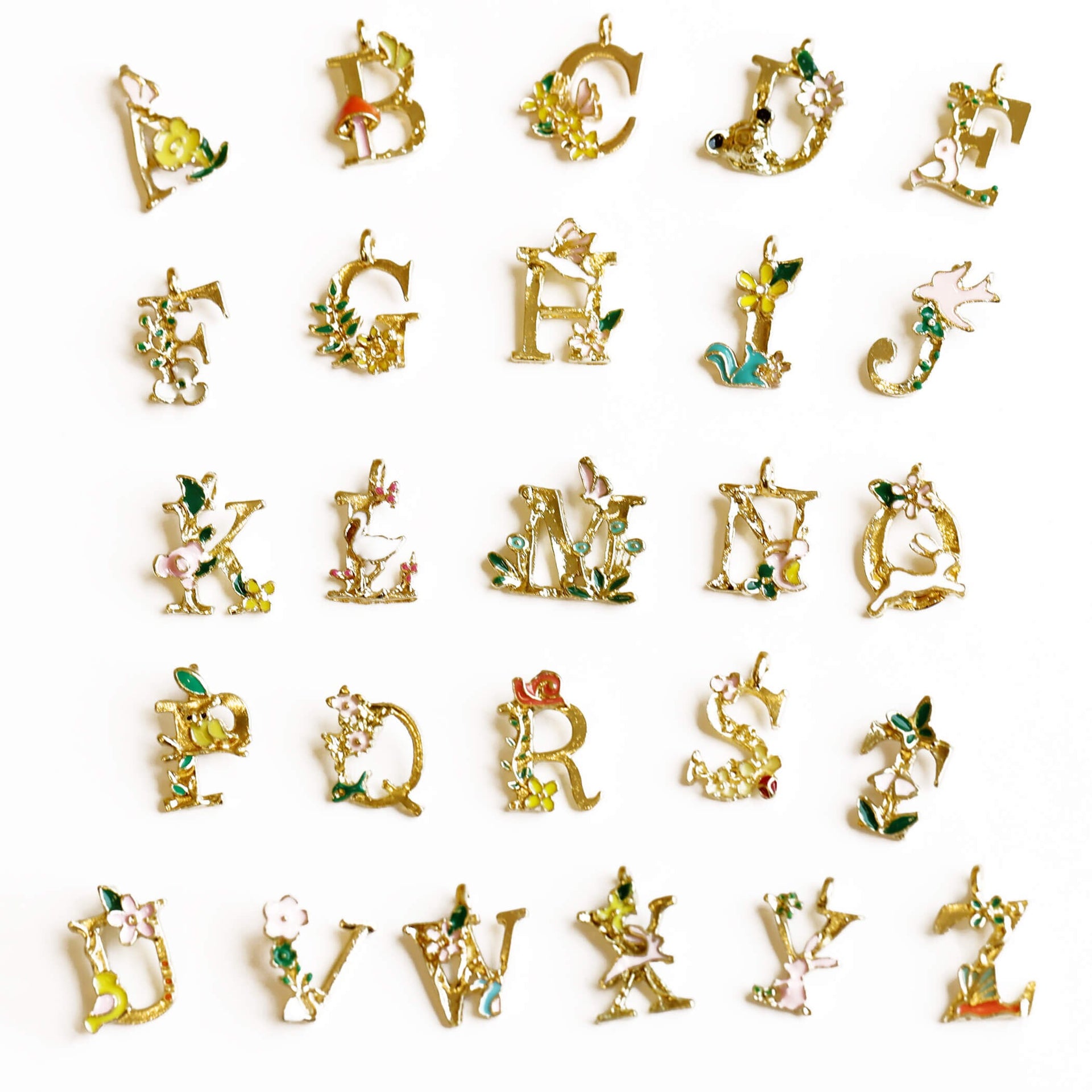 Enamelled Flora And Fauna Initial Charm Necklace