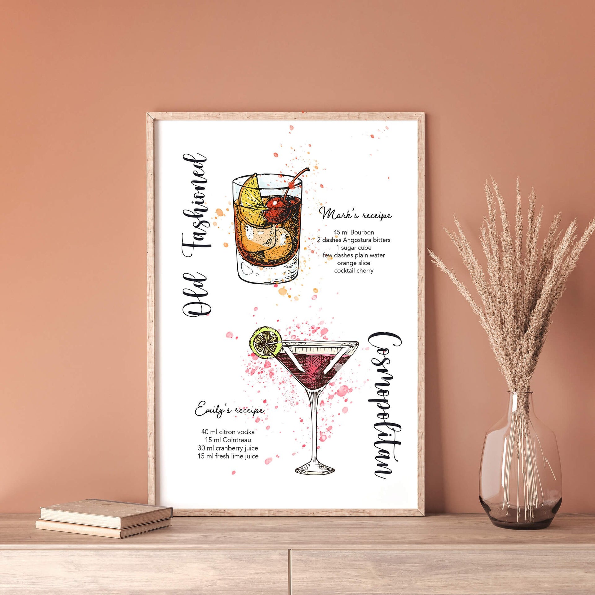 Personalised Favourite Cocktails Hand Drawing Art Print | Wall Art | Modern Art Print