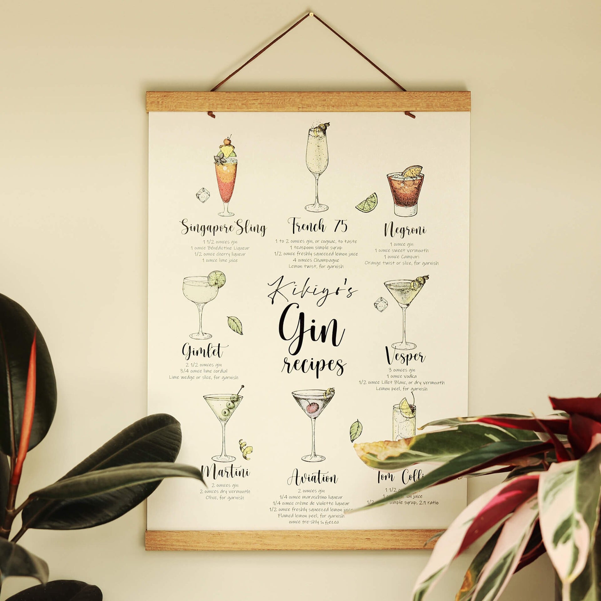 Personalised Favourite Cocktails Hand Drawing Art Print | Wall Art | Modern Art Print