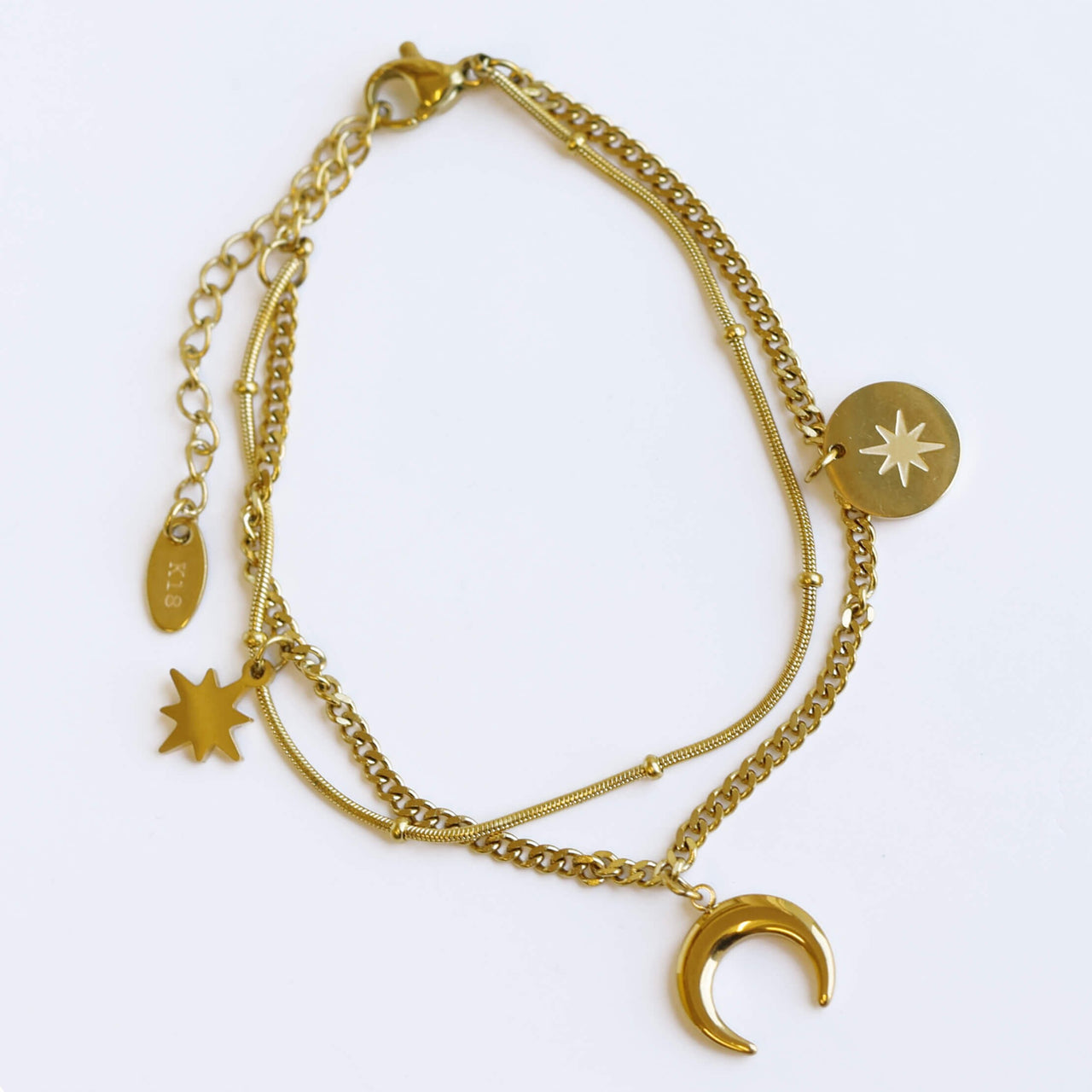 Northern Star Crescent Compass Double Chain Bracelet