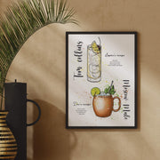 Personalised Favourite Cocktails Hand Drawing Art Print | Wall Art | Modern Art Print