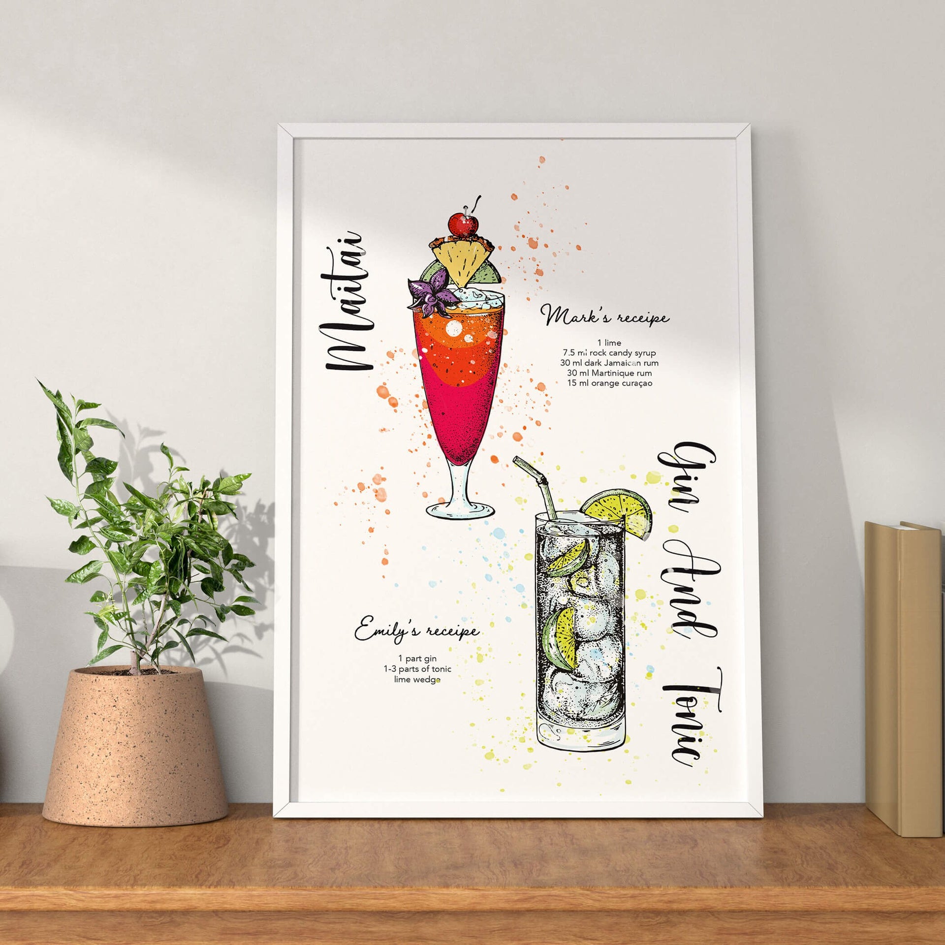 Personalised Favourite Cocktails Hand Drawing Art Print | Wall Art | Modern Art Print