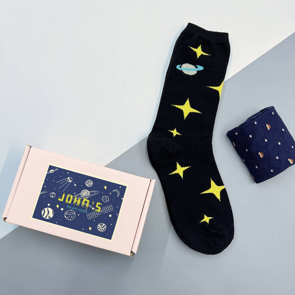 Personalised Space Captain Two Pairs Socks In A Box