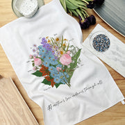 Hand Illustrated 'Family Bunch Birth Flower' Tea Towel In A Gift Box | Tea Towel Gift | Customised Tea Towel For Mum