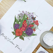 Hand Illustrated 'Family Bunch Birth Flower' Tea Towel In A Gift Box | Tea Towel Gift | Customised Tea Towel For Mum