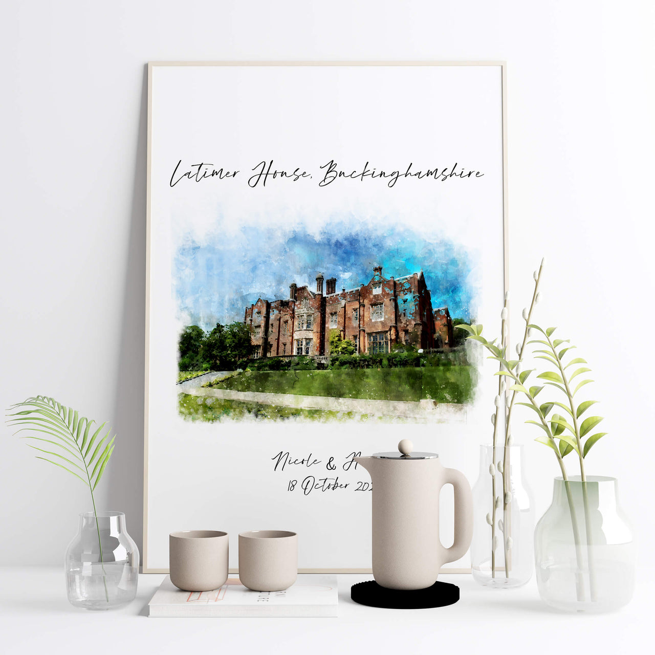 Personalised Wedding Day Memory Photo Watercolour Print